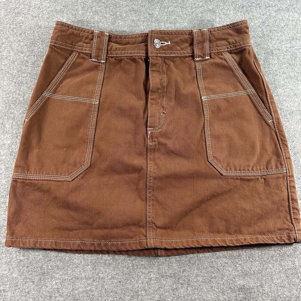 Topshop Utility Mini Skirt Womens Size 8 Brown 100% cotton Preppy 90s Y2K